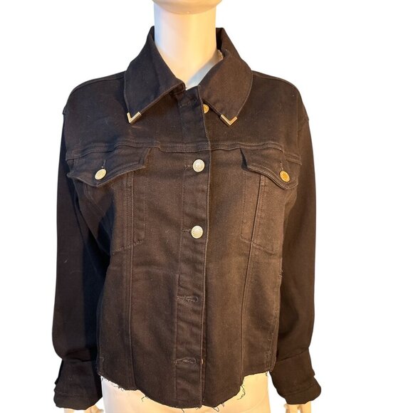 Judy Blue Womens Black Denim Jacket 3XL With Raw Hem & Button Front NWT - Picture 1 of 10
